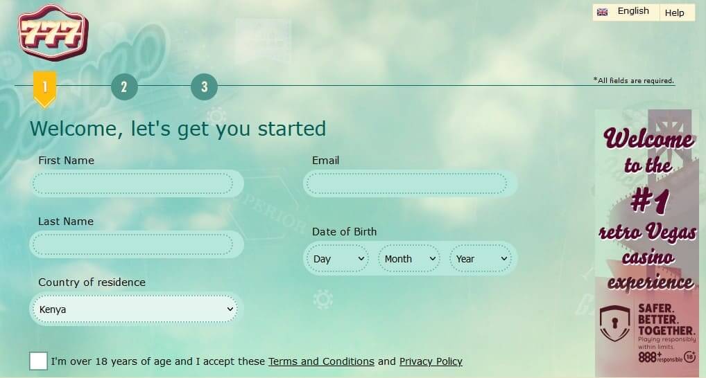 777 Online casino log in