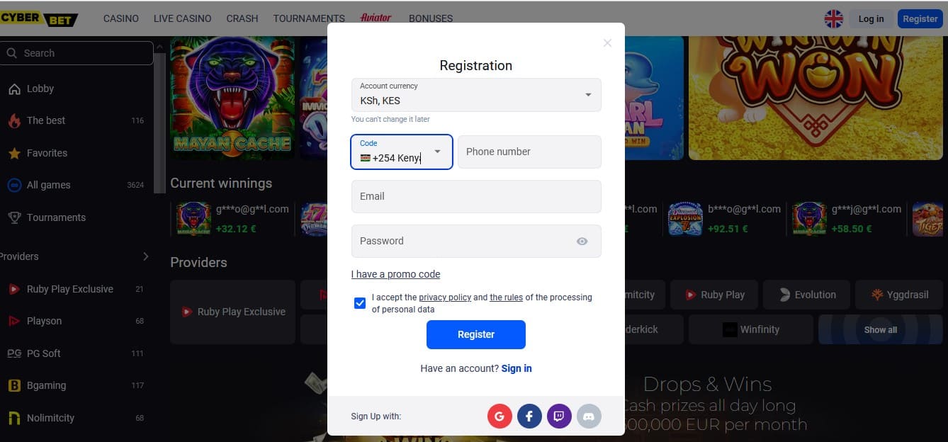 CyberBet Casino register